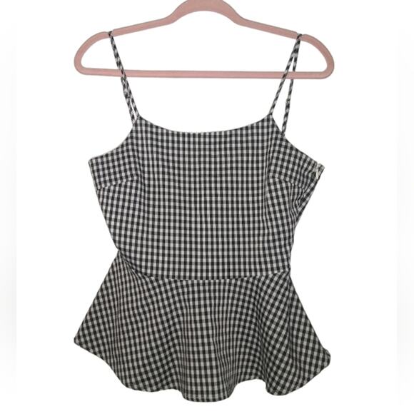❄️2/$5❄️[B9] NWOT Alya Peplum Graham Checkered Black & White Top - Picture 1 of 6